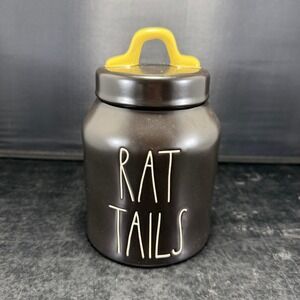Rae Dunn Rat Tails Halloween Canister Matte Black Yellow Handle Ceramic Jar